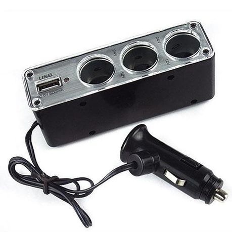 Car USB +Triple Socket Charger Adapter