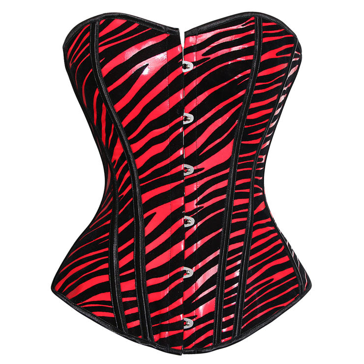 Red Black Faux Leather Animal Print Corset