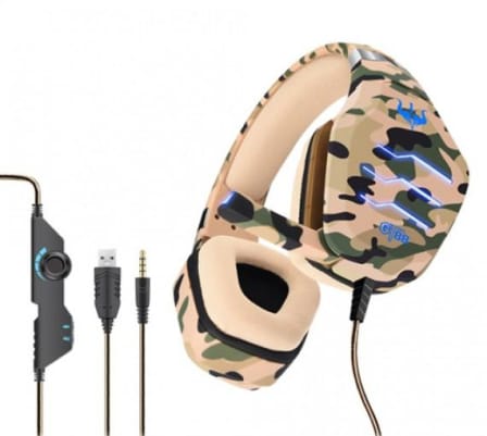 Camouflage Wired Gaming Headsets with Microphone (Brown)