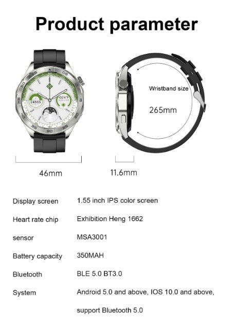 EX105 Smart Watch encoder with wireless charging payment function (Black)