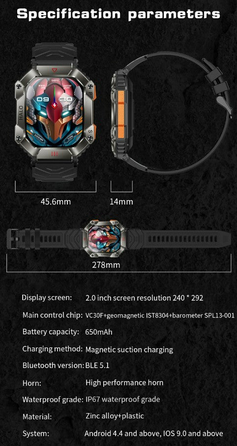 KR80 Bluetooth HD Heal Monitoring Smart Watch - Vinyl