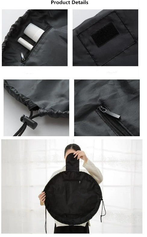 Drawstring Cosmetic Bag Travel Organizer - Black