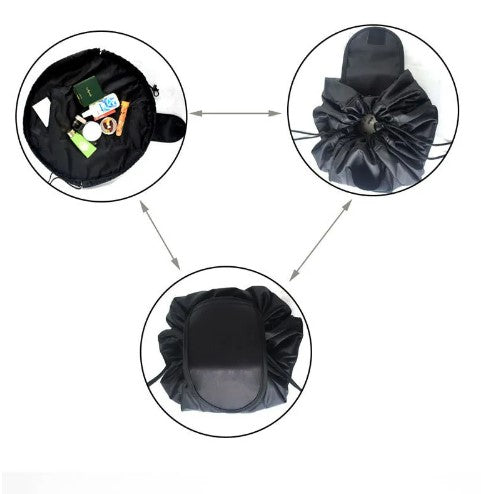 Drawstring Cosmetic Bag Travel Organizer - Black