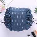 Drawstring Cosmetic Bag Travel Organizer (Navy Feather)