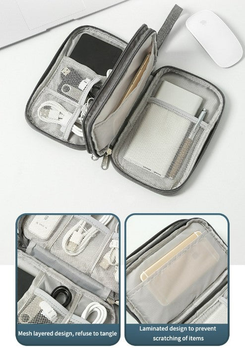 Multifunctional Portable Travel Data Cable Storage Bag - Grey