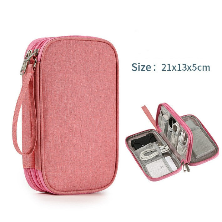 Multifunctional Portable Travel Data Cable Storage Bag - Pink