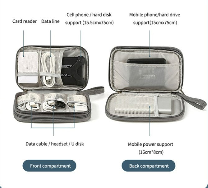 Multifunctional Portable Travel Data Cable Storage Bag - Pink