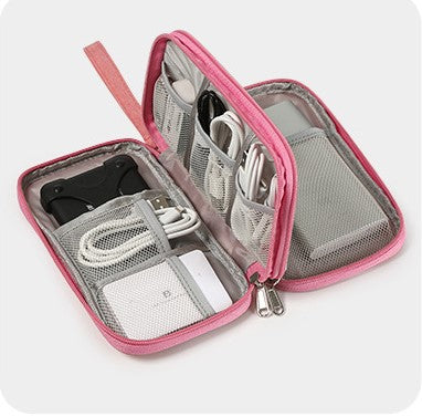 Multifunctional Portable Travel Data Cable Storage Bag - Pink