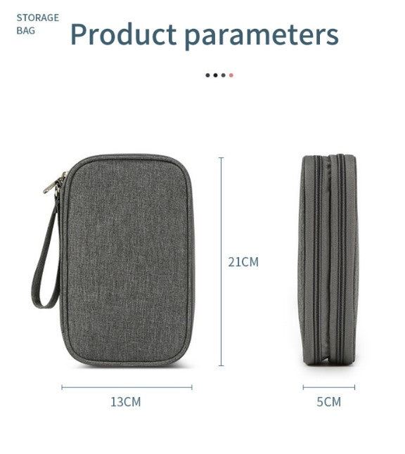 Multifunctional Portable Travel Data Cable Storage Bag - Black