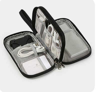 Multifunctional Portable Travel Data Cable Storage Bag - Black