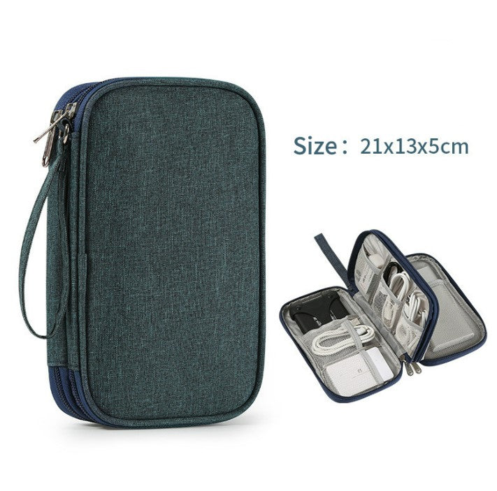 Multifunctional Portable Travel Data Cable Storage Bag - Navy Blue