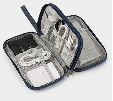 Multifunctional Portable Travel Data Cable Storage Bag - Navy Blue