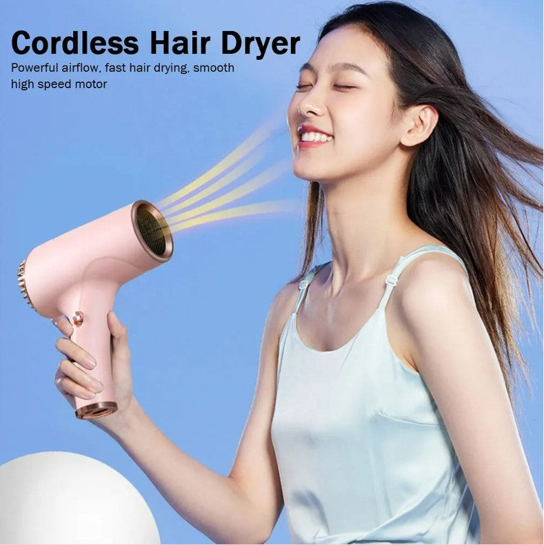 2600mAh Cordless Anion Blow Dryer Portable Hair Dryer 40/500W USB Rechargeable with 2 Gears - Black
