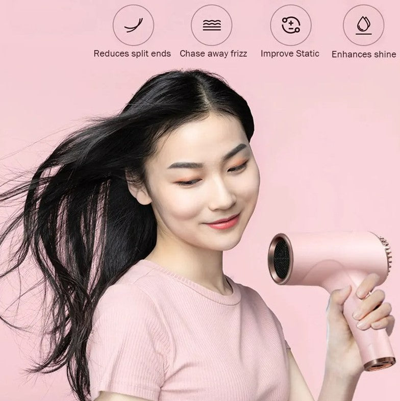 2600mAh Cordless Anion Blow Dryer Portable Hair Dryer 40/500W USB Rechargeable with 2 Gears - Black