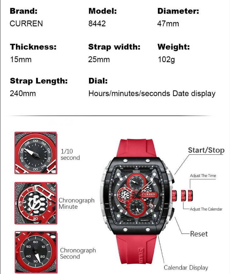 CURREN Waterproof Six Needle Quartz  Multifunctional Trendy Men's Watch (Blue)