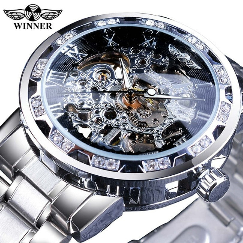 Winner Watches Classic Rhinestone Clock ( Silver )
