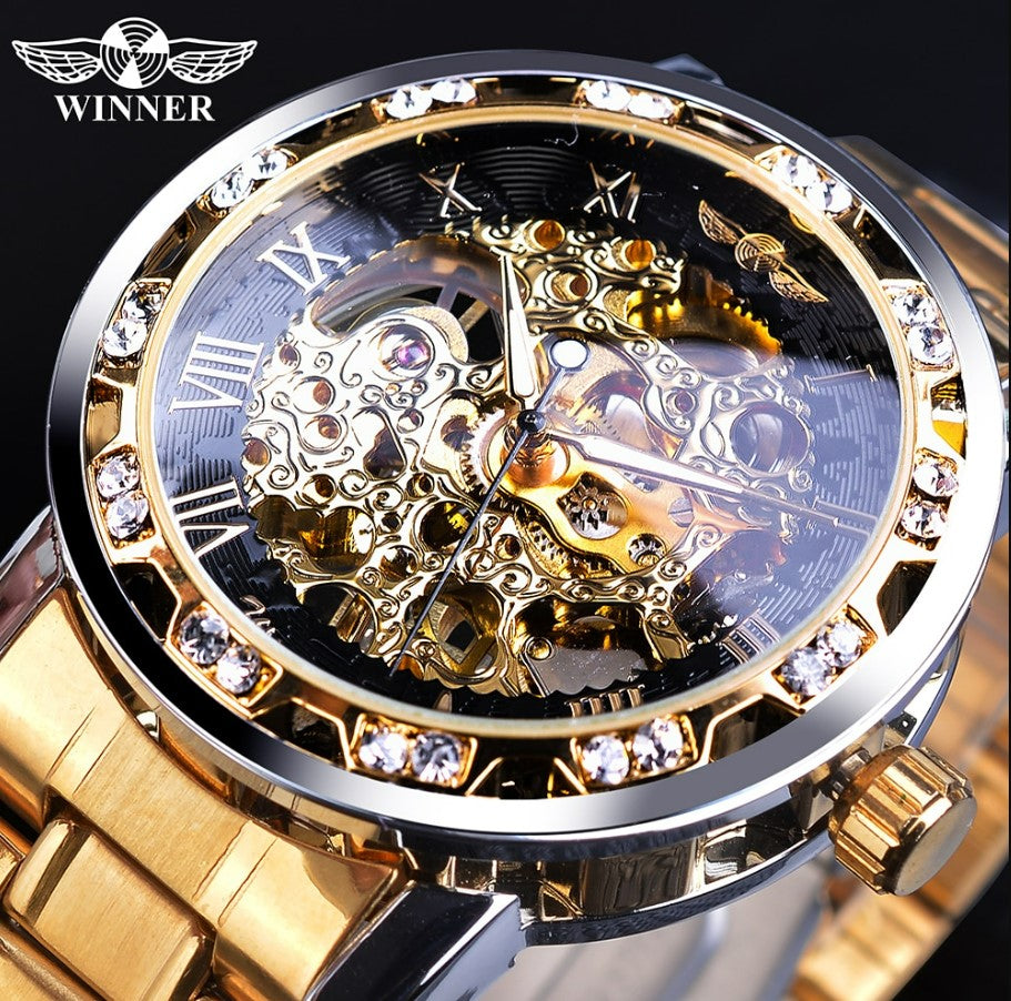Winner Watches Classic Rhinestone Clock ( Gold )