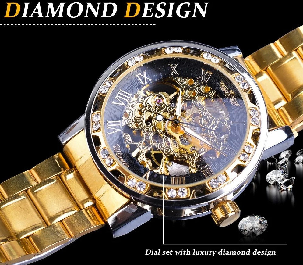 Winner Watches Classic Rhinestone Clock (Black)