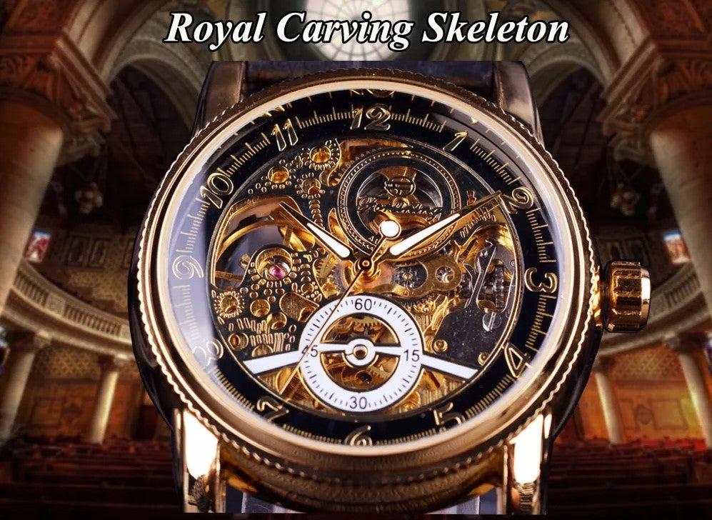 Forsining Hollow Engraving Skeleton Casual Designer Brand Automatic Watches (Black Silver)