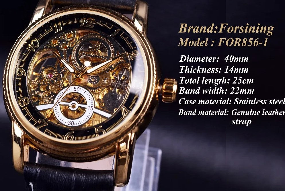 Forsining Hollow Engraving Skeleton Casual Designer Brand Automatic Watches (Black Silver)