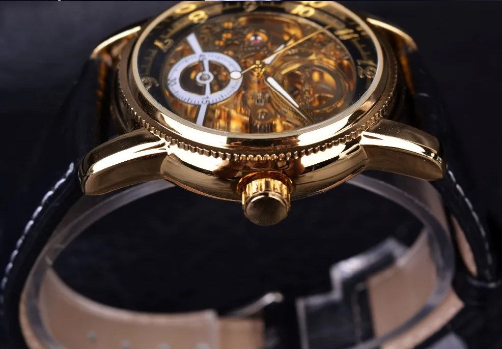 Forsining Hollow Engraving Skeleton Casual Designer Brand Automatic Watches (Black Silver)