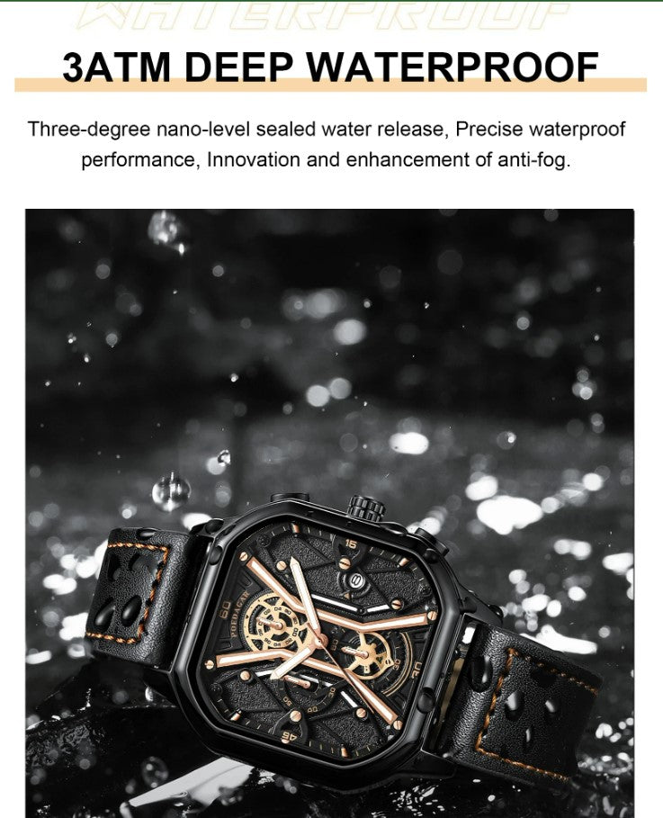 POEDAGAR Luxury Wristwatches Chronograph Leather Quartz Men's Watches - Silver