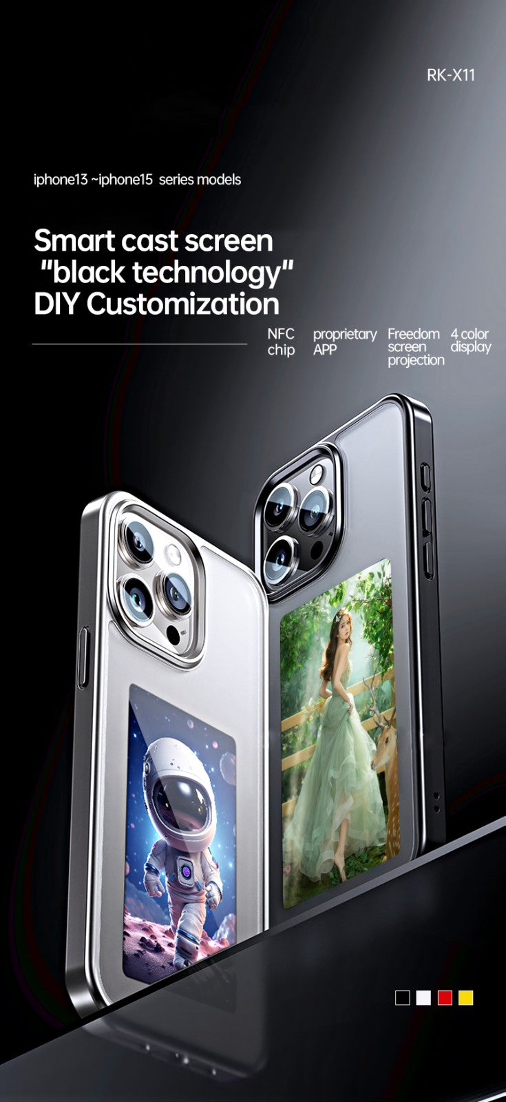 iPhone Protective Case Screen casting phone case with ink screen DIY pattern - Black