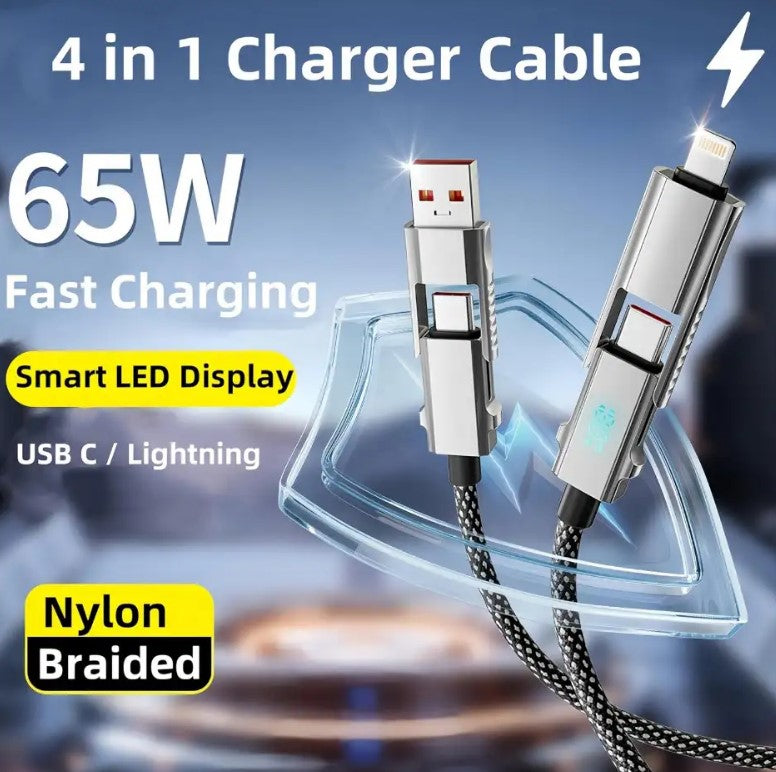 Fast Charging Cable with LED Display (All-in-One Solution) FOR ALL DEVICES - 65W