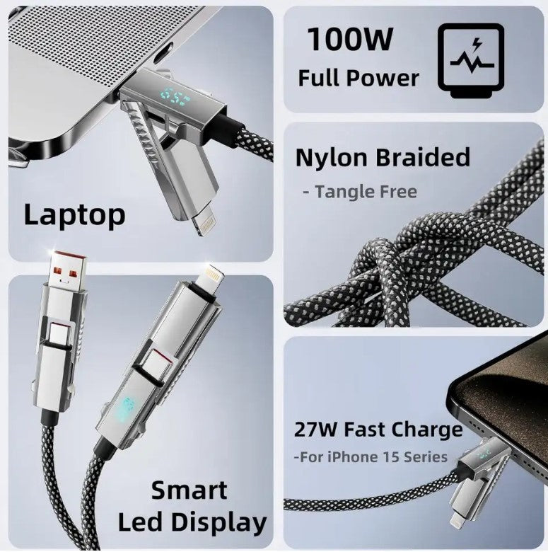 Fast Charging Cable with LED Display (All-in-One Solution) FOR ALL DEVICES - 65W